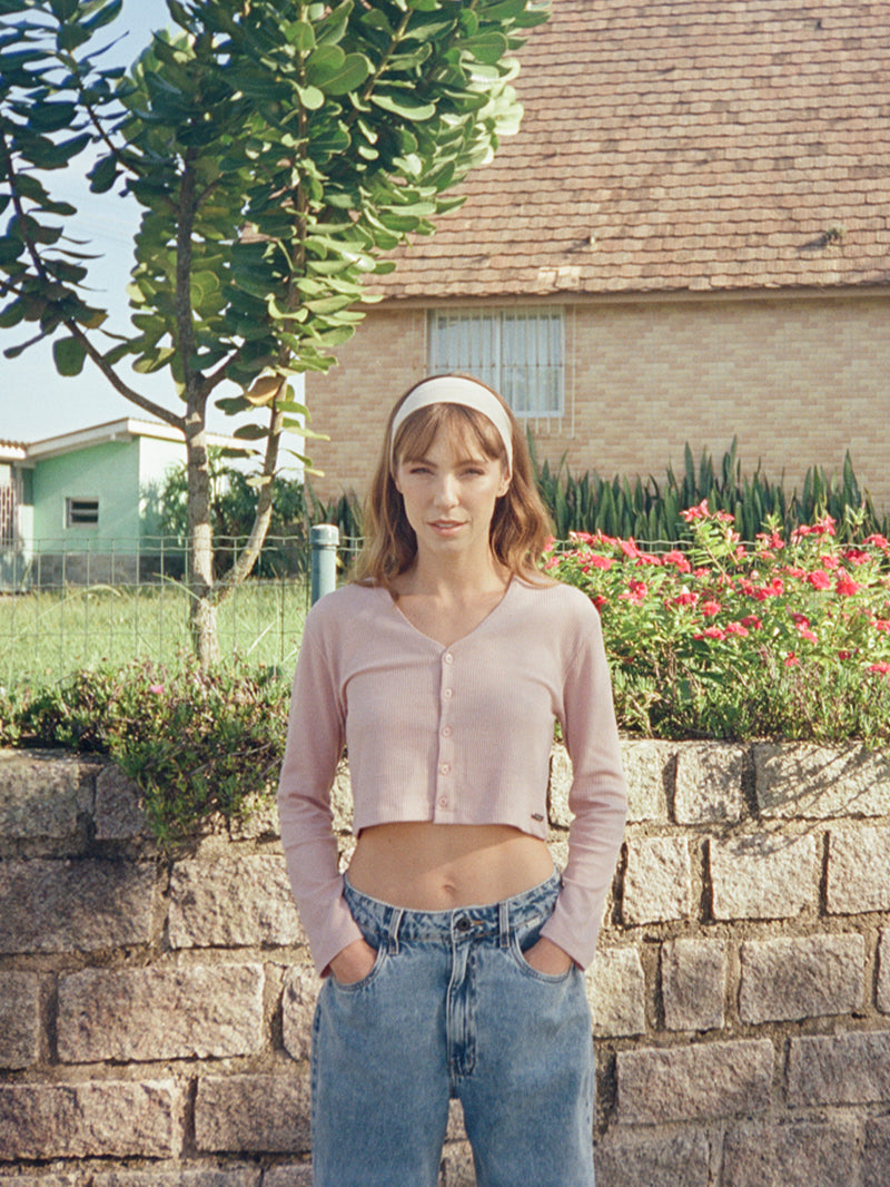 Blusa Cropped Rosa Manga Longa Hurley Aurora