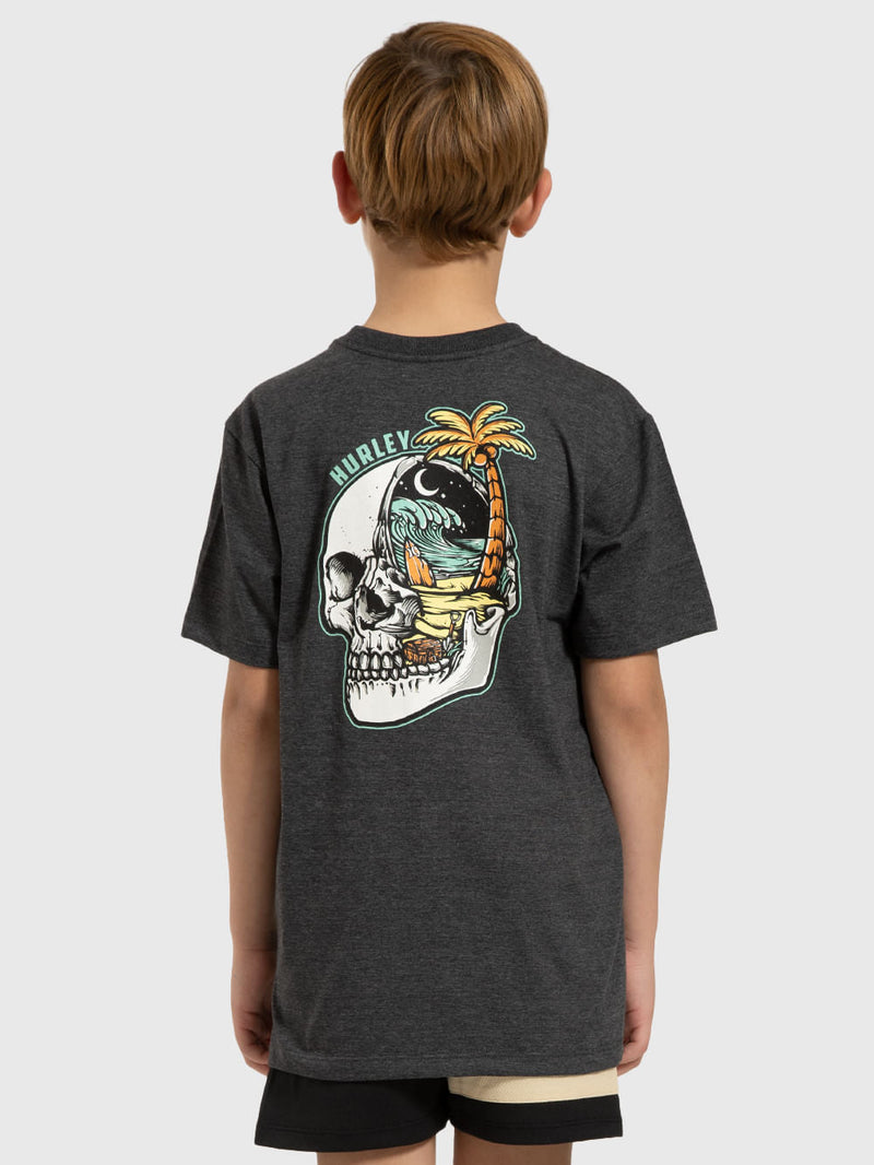 Camiseta Hurley Skull Night Juvenil Mescla Preto