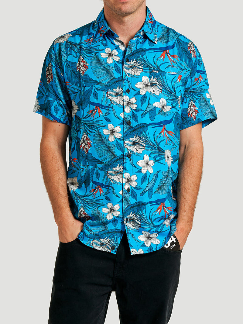 Camisa Manga Curta Hurley Flower Azul