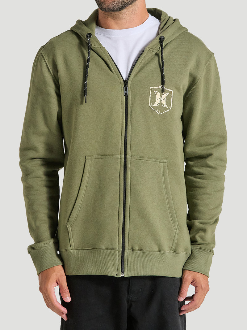 Moletom Canguru Com Zíper Verde Militar Hurley Eagle
