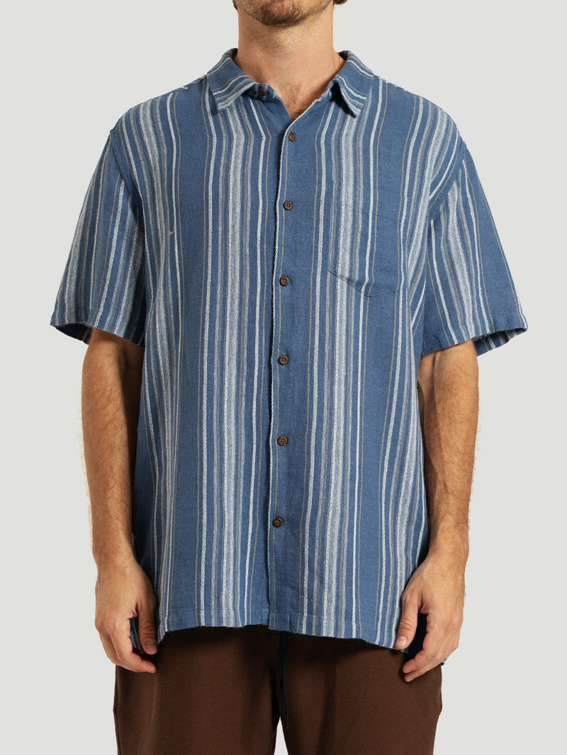Camisa Manga Curta Listrada Azul Hurley Oceanside