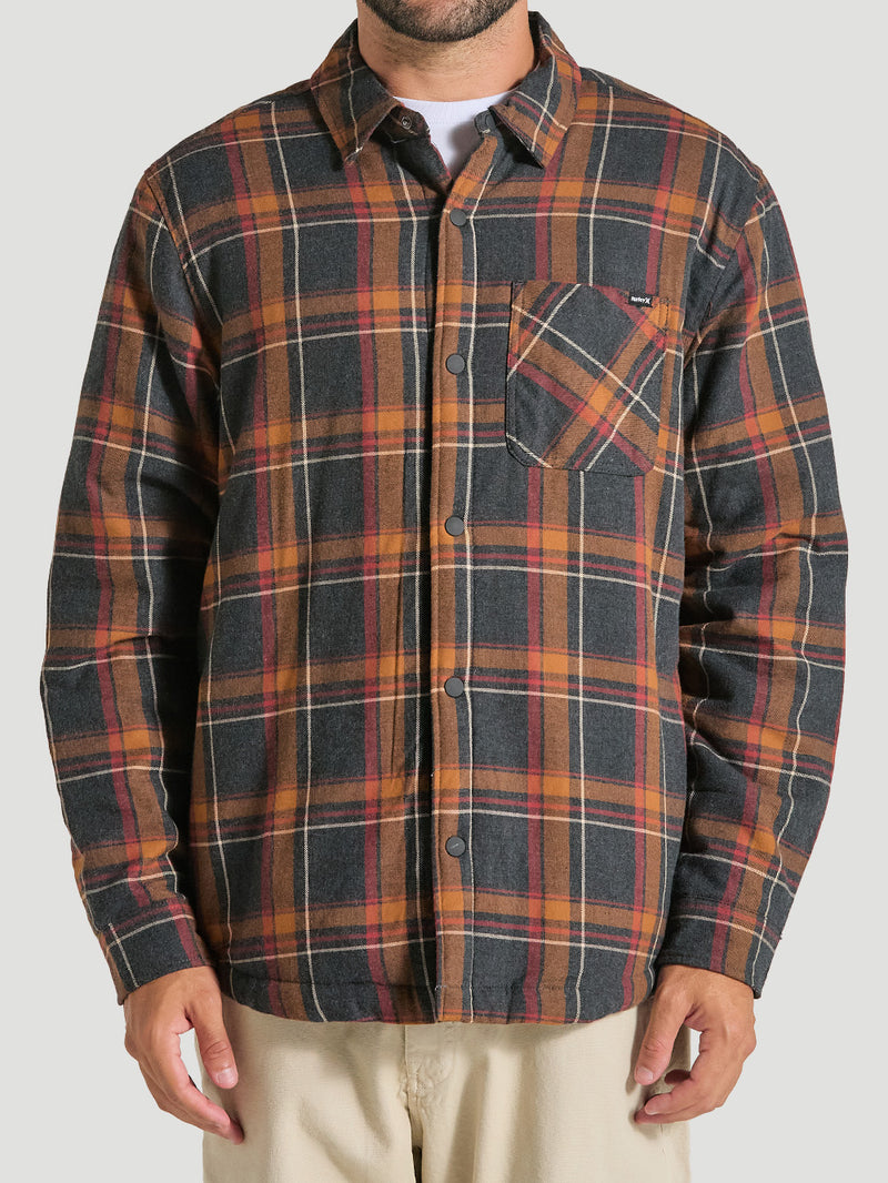 Camisa Flanela Xadrez Forrada Em Sherpa Manga Longa Preta Hurley Lined