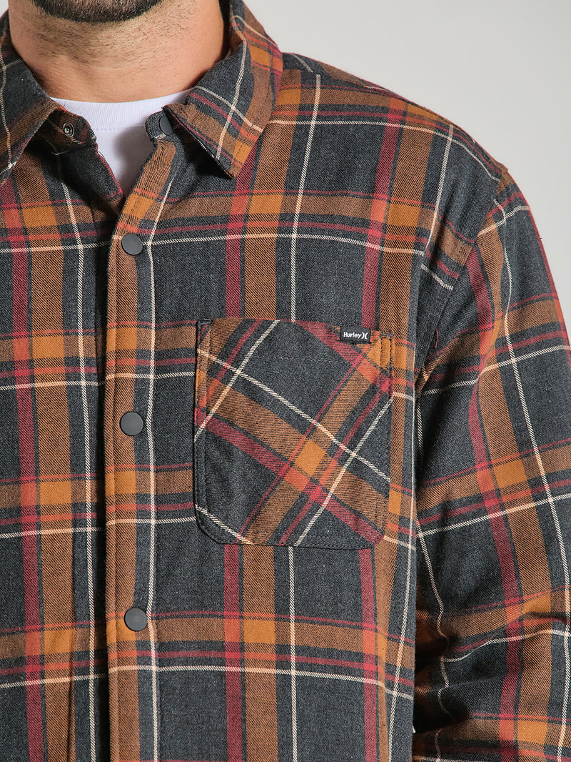 Camisa Flanela Xadrez Forrada Em Sherpa Manga Longa Preta Hurley Lined