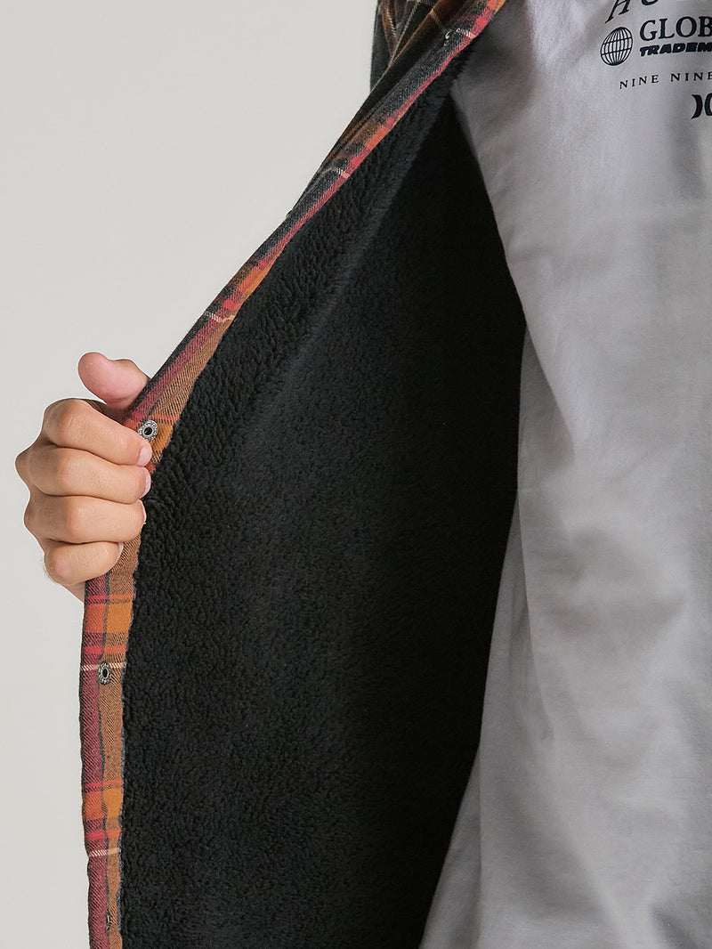 Camisa Flanela Xadrez Forrada Em Sherpa Manga Longa Preta Hurley Lined