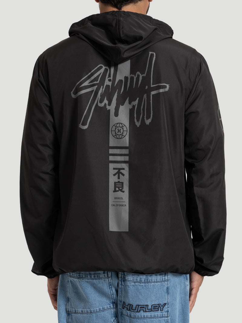 Jaqueta Windbreaker Hurley x Shibuya Signature Stripe Preto
