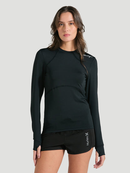 Camiseta De Lycra Feminina Manga Longa Preta UV Hurley Line