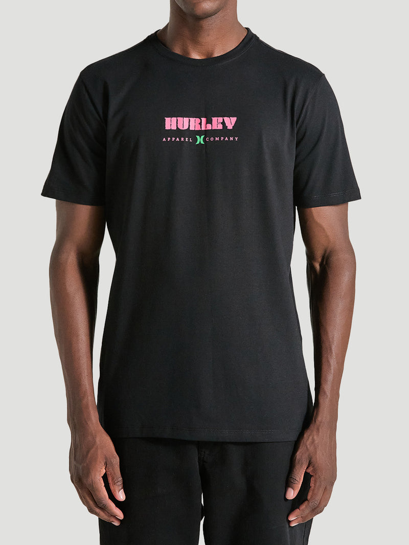Camiseta Manga Curta Preta Estampada Hurley Surf Noise