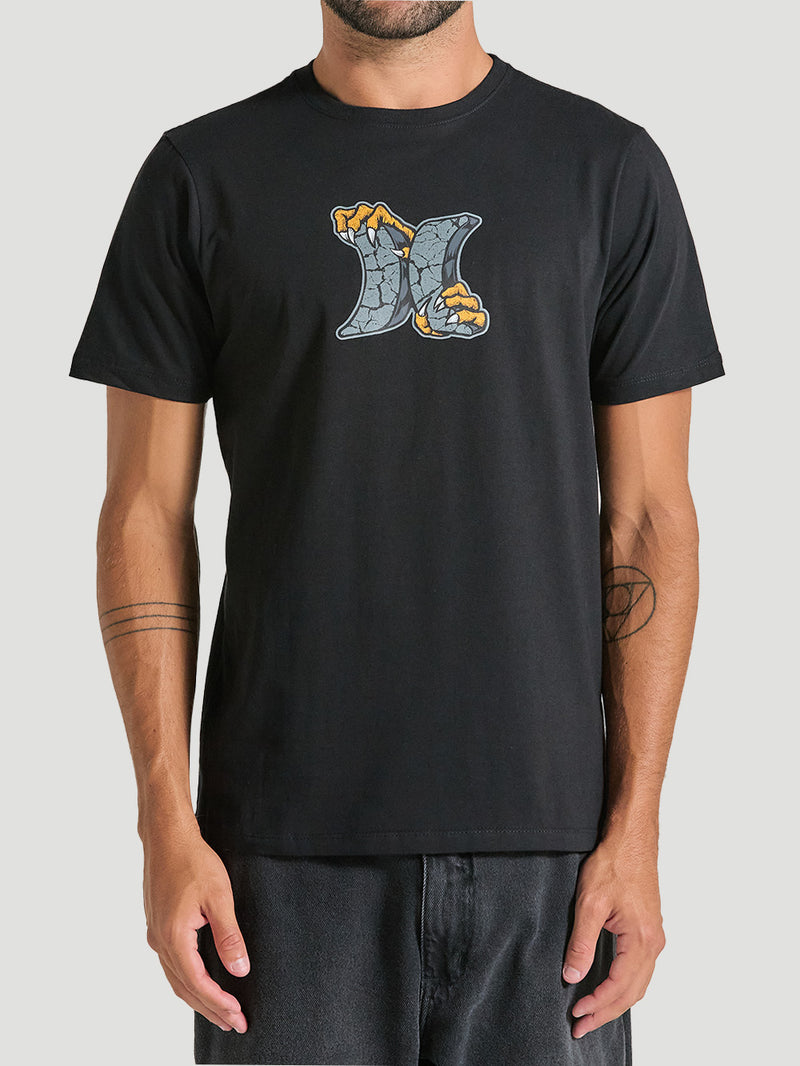 Camiseta Preta com Estampa Frontal Manga Curta Hurley Monster