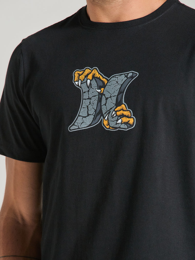 Camiseta Preta com Estampa Frontal Manga Curta Hurley Monster