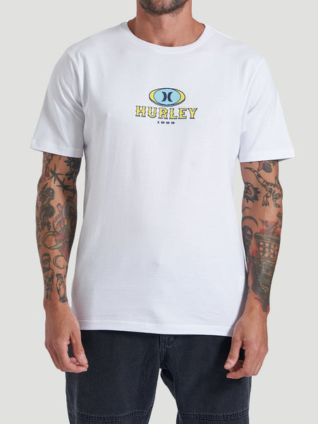 Camiseta Branca Manga Curta Slim Hurley Retro Waves