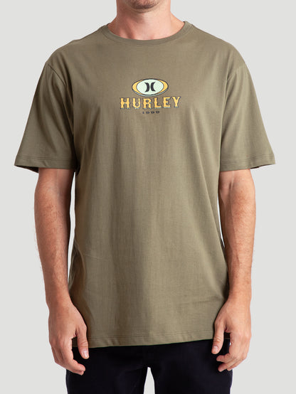 Camiseta Verde Militar Manga Curta Slim Hurley Retro Waves