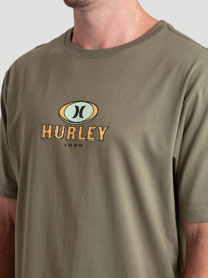 Camiseta Verde Militar Manga Curta Slim Hurley Retro Waves