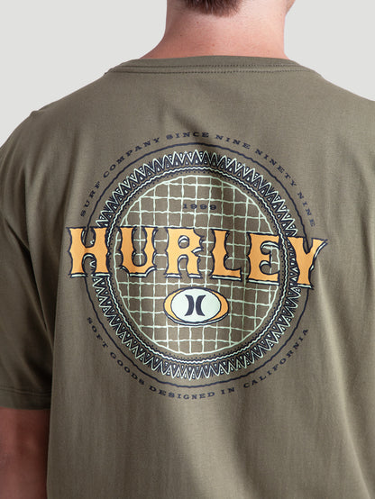 Camiseta Verde Militar Manga Curta Slim Hurley Retro Waves