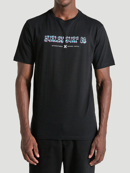 Camiseta Básica Manga Curta em Meia Malha Preta Hurley Poster