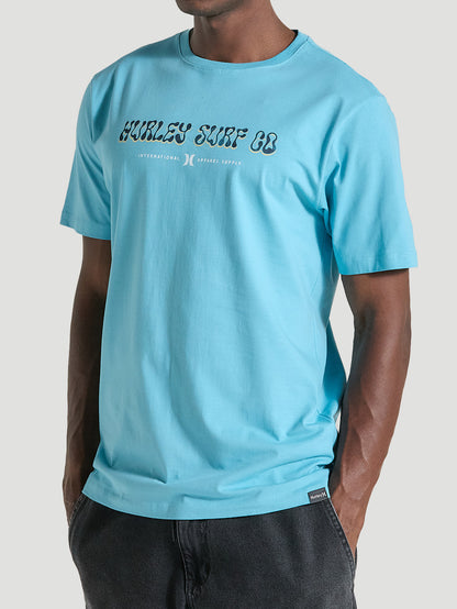 Camiseta Básica Manga Curta em Meia Malha Azul Hurley Poster