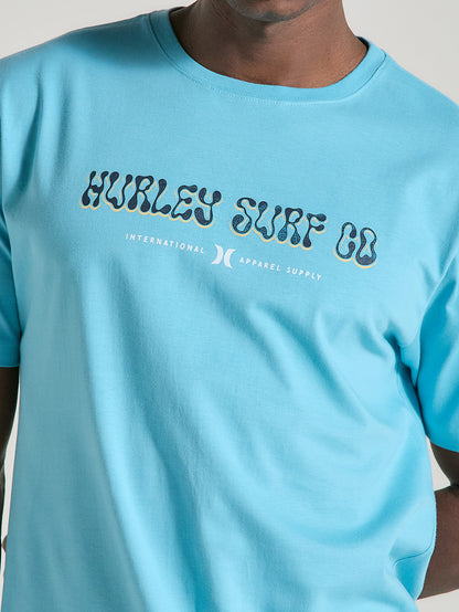 Camiseta Básica Manga Curta em Meia Malha Azul Hurley Poster