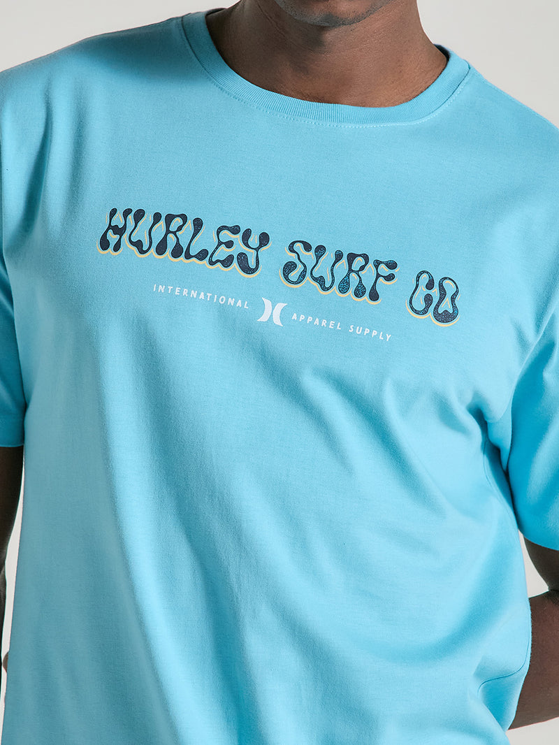 Camiseta Básica Manga Curta em Meia Malha Azul Hurley Poster