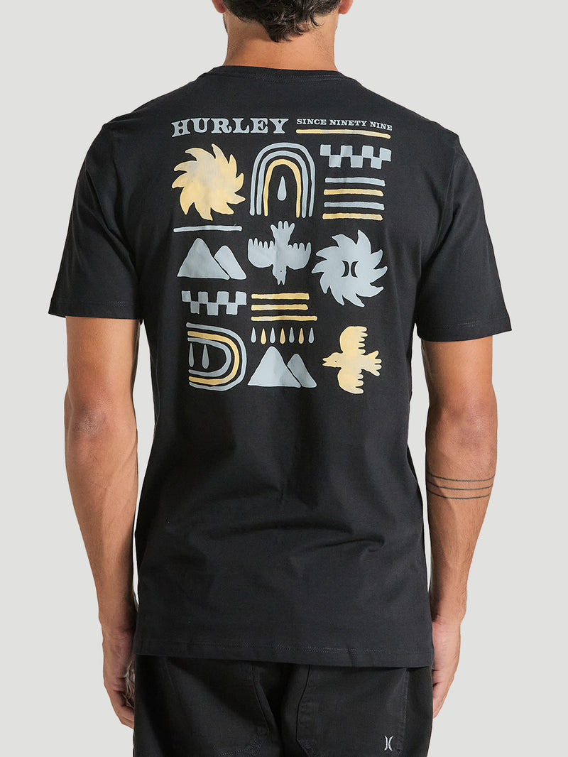 Camiseta de Algodão Estampada Manga Curta Preta Hurley Cave