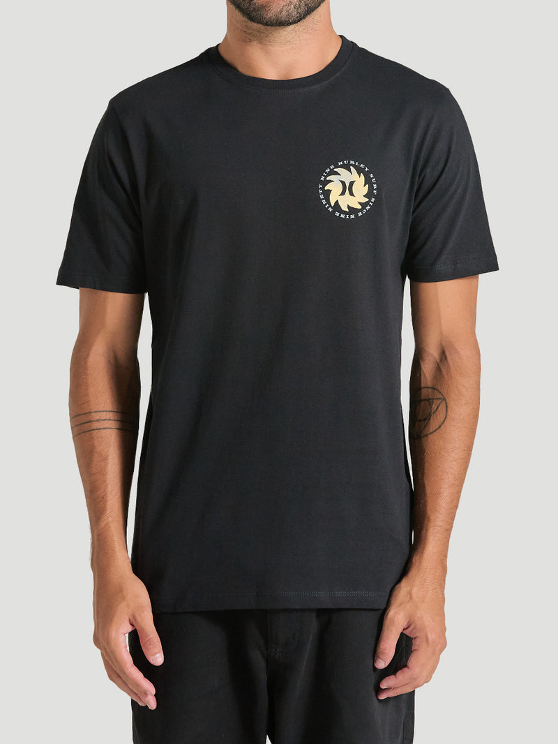 Camiseta de Algodão Estampada Manga Curta Preta Hurley Cave