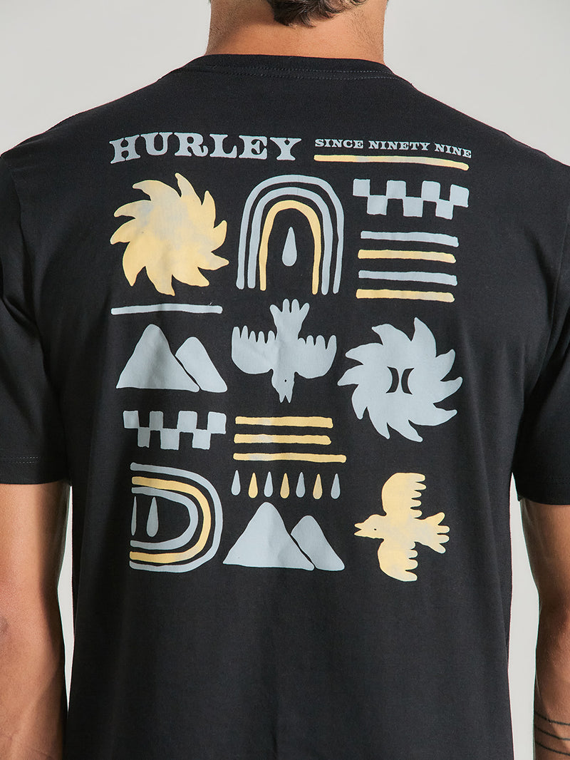 Camiseta de Algodão Estampada Manga Curta Preta Hurley Cave