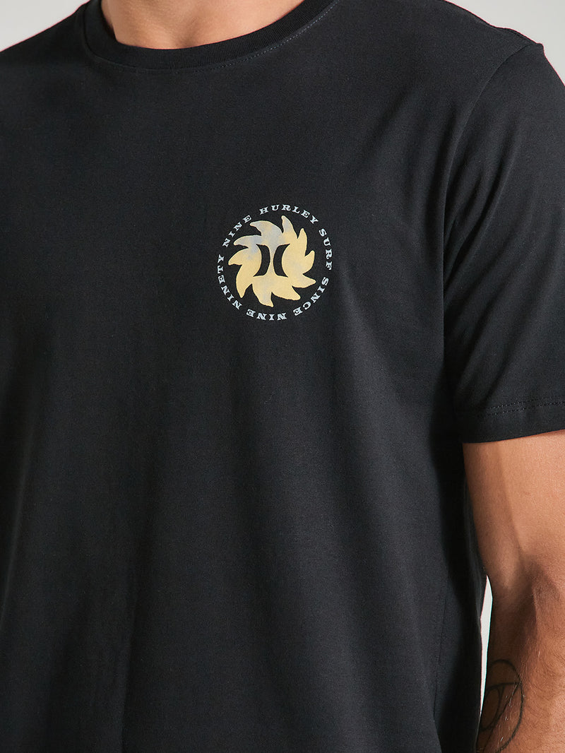 Camiseta de Algodão Estampada Manga Curta Preta Hurley Cave