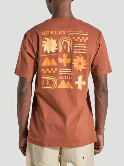 Camiseta de Algodão Estampada Manga Curta Marrom Hurley Cave