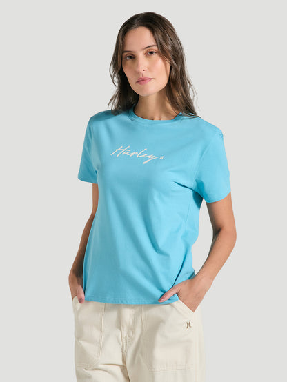 Camiseta Feminina Básica Azul Manga Curta Hurley Line