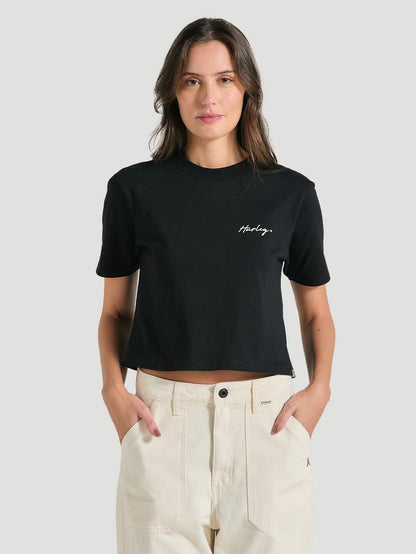 Camiseta Cropped Preta Manga Curta Hurley Line