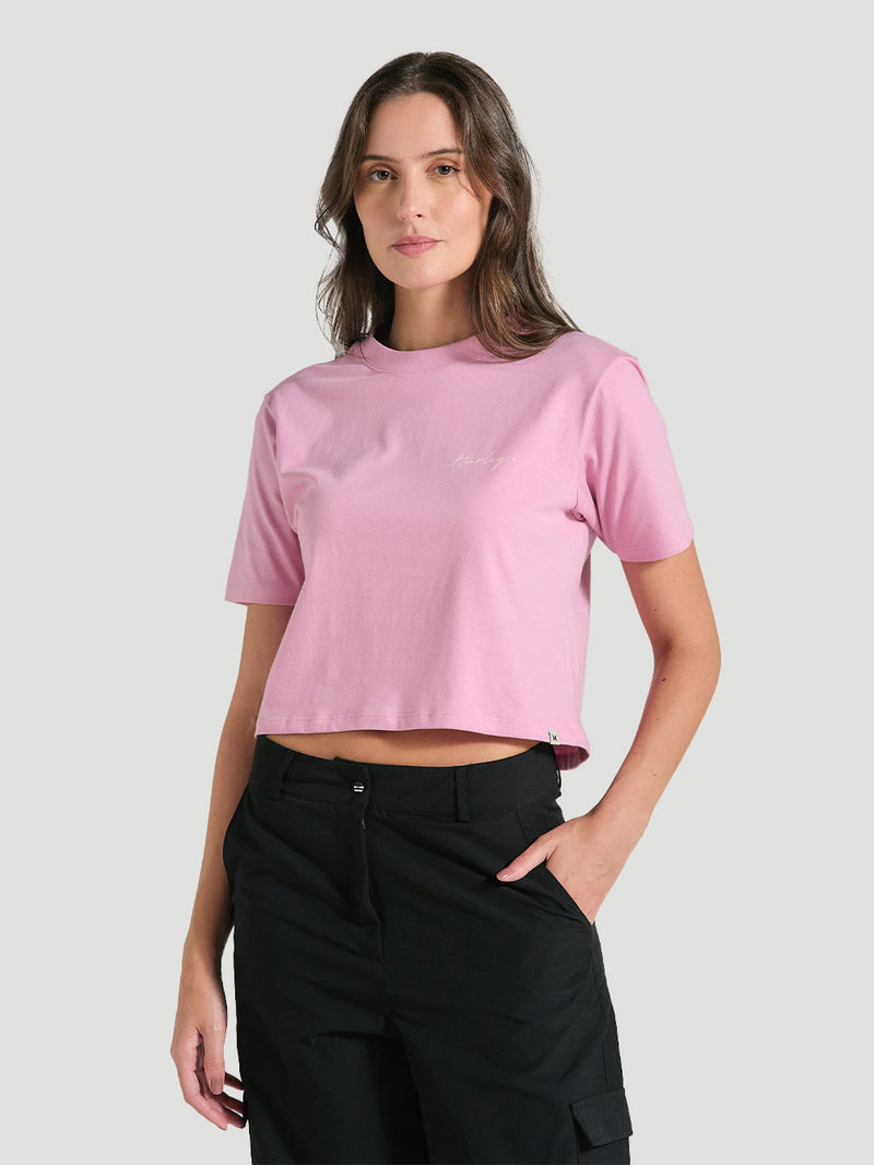 Camiseta Cropped Rosa Manga Curta Hurley Line