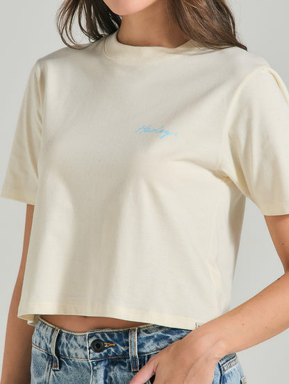 Camiseta Cropped Off White Manga Curta Hurley Line
