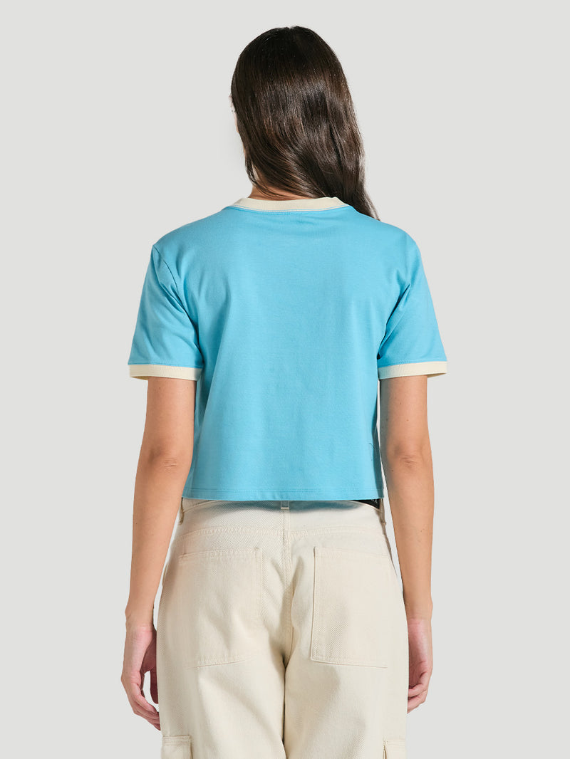 Camiseta Cropped Azul Manga Curta Hurley Palm