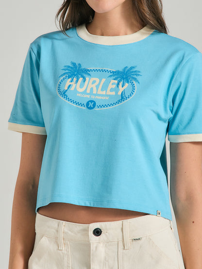 Camiseta Cropped Azul Manga Curta Hurley Palm
