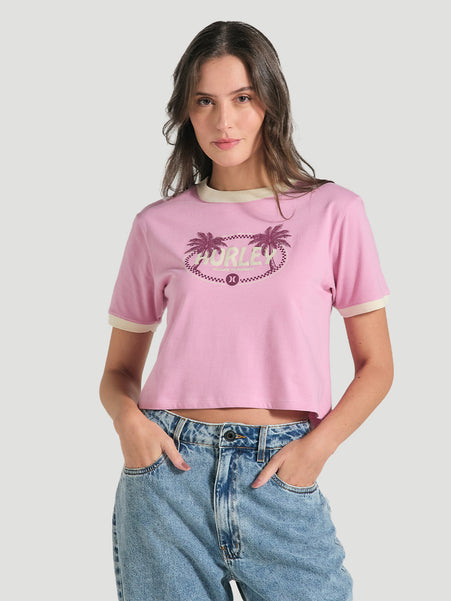 Blusa Cropped Rosa Manga Curta Hurley Palm