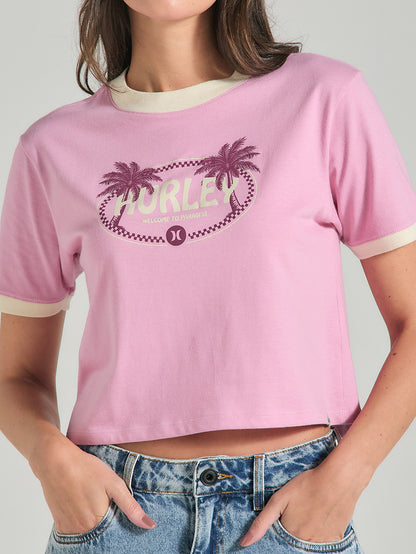 Blusa Cropped Rosa Manga Curta Hurley Palm