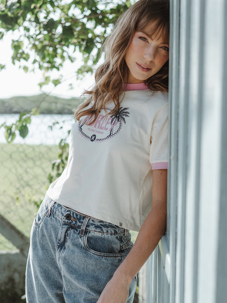 Blusa Cropped Off White Manga Curta Hurley Palm