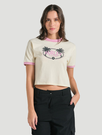 Blusa Cropped Off White Manga Curta Hurley Palm