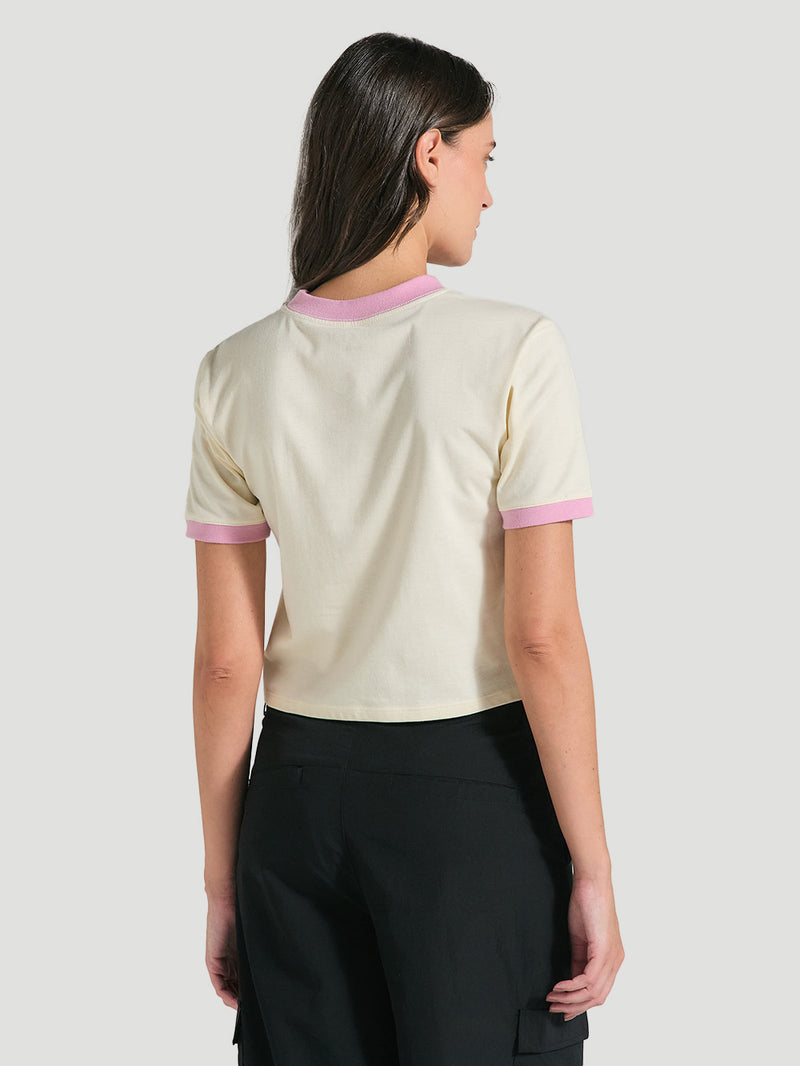 Blusa Cropped Off White Manga Curta Hurley Palm