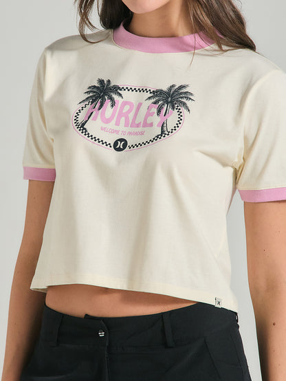Blusa Cropped Off White Manga Curta Hurley Palm