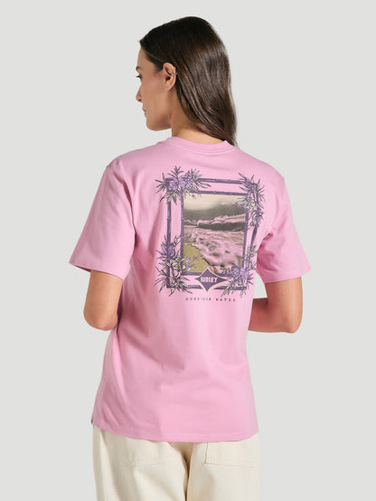 Camiseta de Algodão Feminina Rosa Manga Curta Hurley Wave Frame