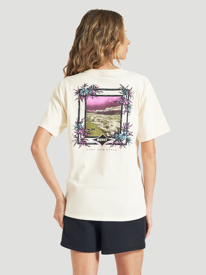 Camiseta de Algodão Feminina Off White Manga Curta Hurley Wave Frame