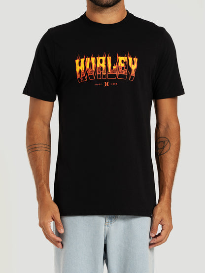 Camiseta Manga Curta Preta Hurley Flame