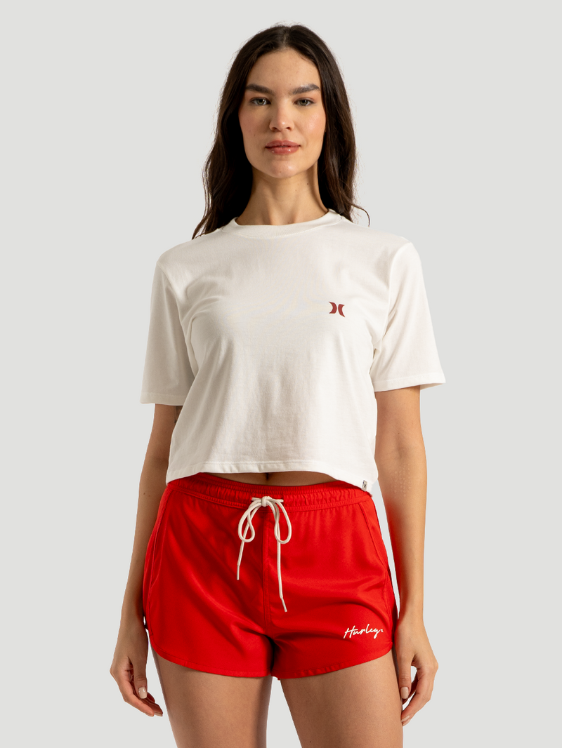 Camiseta Cropped Feminina Hurley Icon Off White