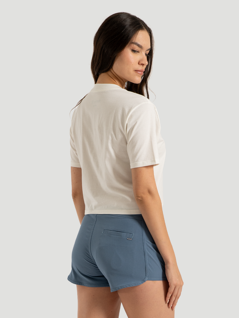Camiseta Cropped Feminina Hurley Hawaii Skull Off White