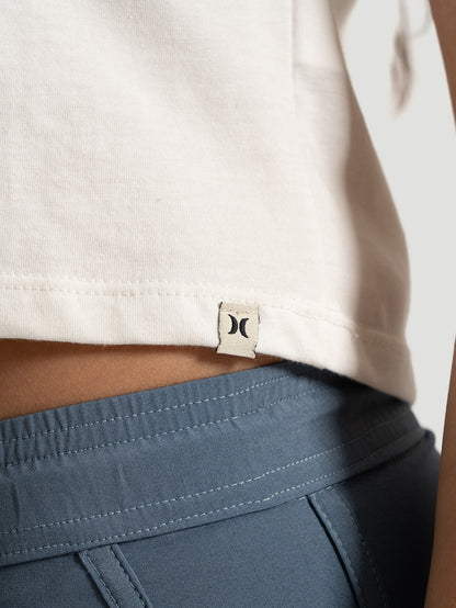 Camiseta Cropped Feminina Hurley Hawaii Skull Off White