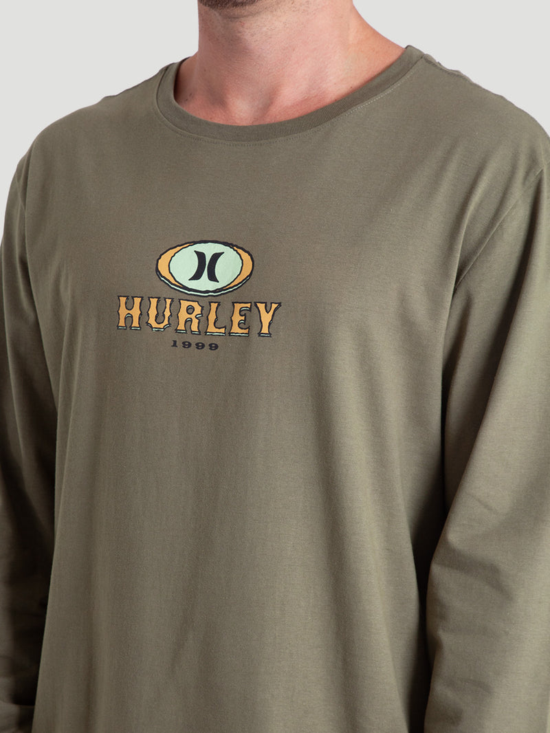 Camiseta Verde Militar Manga Longa Em Algodão Hurley Retro Waves