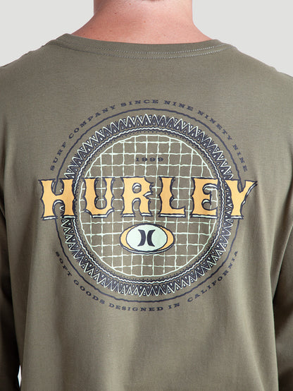 Camiseta Verde Militar Manga Longa Em Algodão Hurley Retro Waves