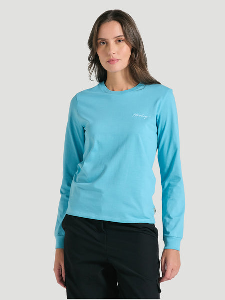 Camiseta De Manga Longa Azul Feminina Hurley Line