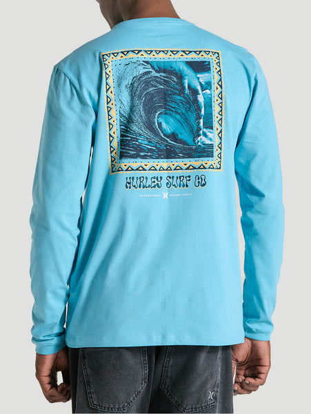 Camiseta Azul Manga Longa Em Meia Malha Hurley Poster