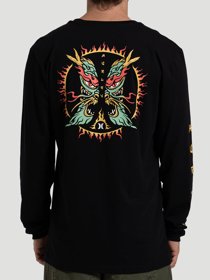 Camiseta Manga Longa Preta Hurley Dragon