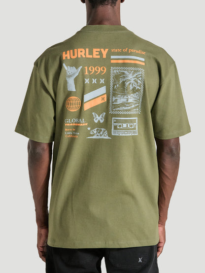 Camiseta Oversized Verde Militar Manga Curta Streetwear Hurley State